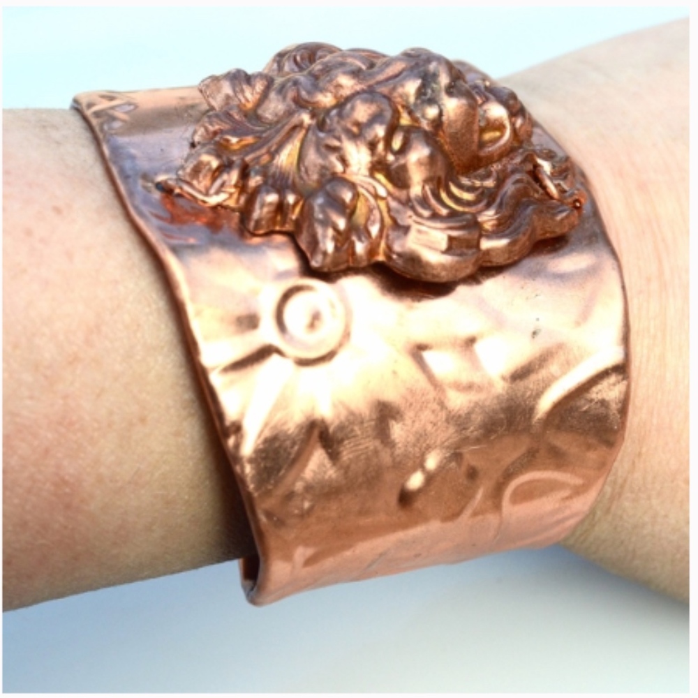 Solid Copper Lion Wide Cuff Bracelet Steampunk - Picture 8 of 8